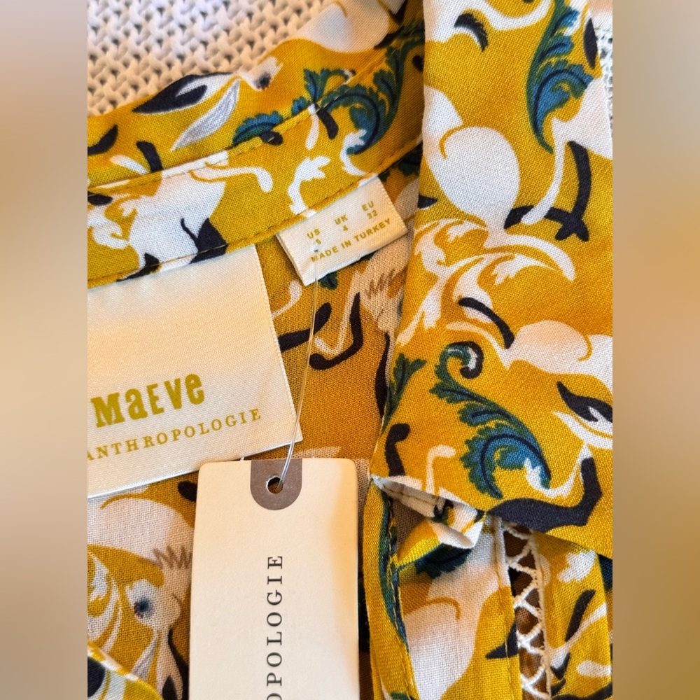 ANTHROPOLOGIE + MAEVE Janie Flounced Peasant Blouse Rabbit Printed Top - Picture 11 of 16